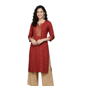 Rust Red Printed Kurti  Straight Fit